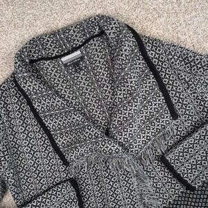 Allison Brittney Women's Cardigan‎ Duster Sweater Knitwear Black White Pattern L